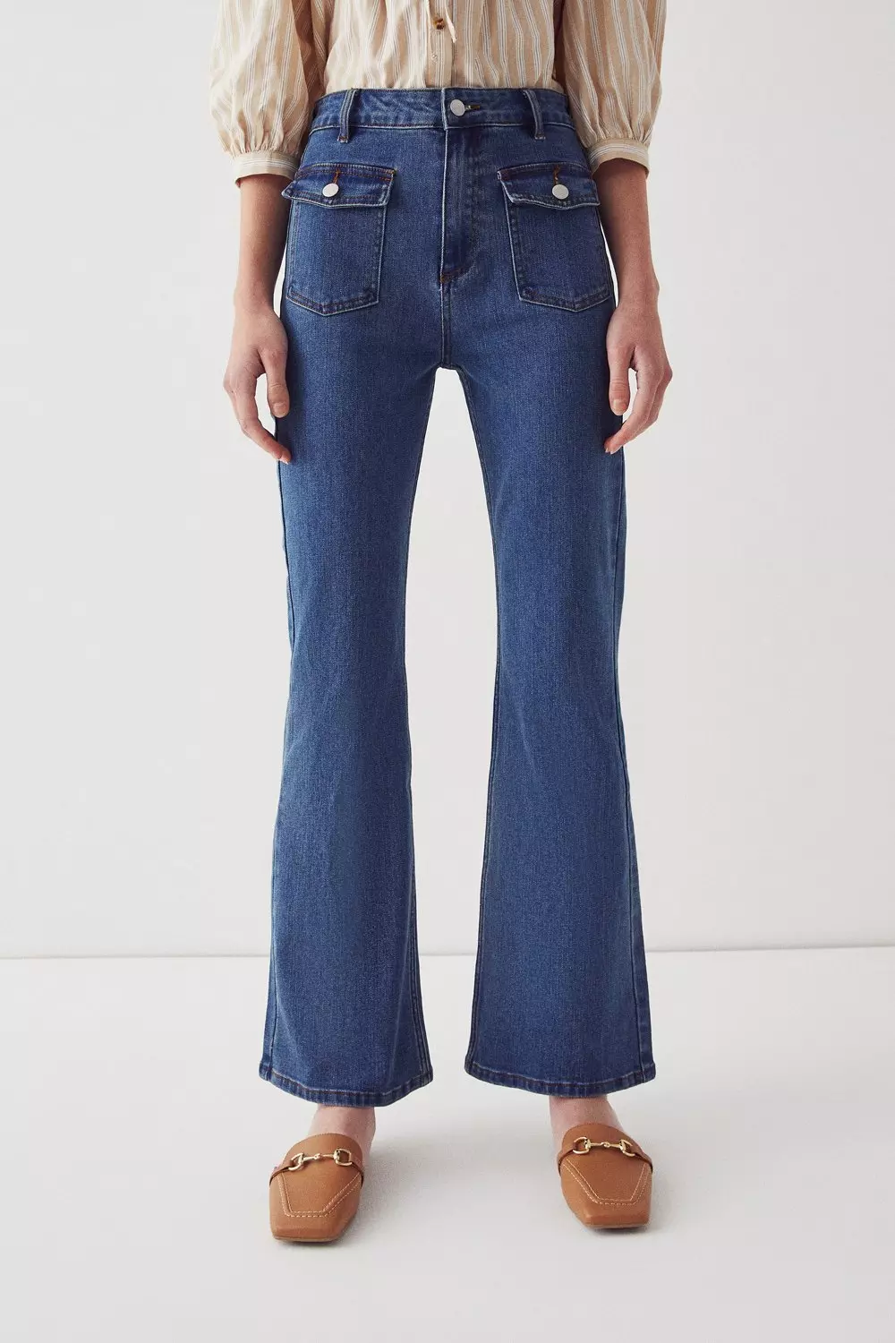 70's Button Patch Pocket Flare Jean | Warehouse